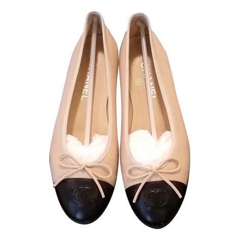 chanel beige black ballet flats|Chanel ballerina flats black.